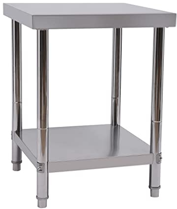 KüChen Arbetsbord rostfritt stål köksbord bord rostfritt stål kantning kök höjd justerbar för bar restaurang silver bärkraft förvaringshylla kommersiellt kök köksbord beredningsbord (60 x 60 x 80 cm)