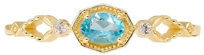 Skcess 9 Karat Gelbgold Ring Damen Blau Apatit Oval, Verlobungsring Damen mit Blauem Ovalem Apatit und Weißem Zirkonia Ringe Frauen Größe 47 (15.0)
