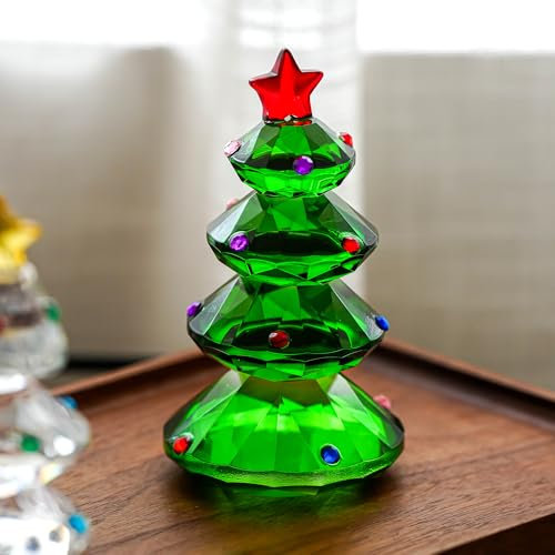 vskikris Grüne Kristallglas-Weihnachtsbaum-Figur – eleganter Kristall-Weihnachtsbaumschmuck & Briefbeschwerer für Tischdekoration – Kristallfiguren für Sammlerstücke & Heimdekoration