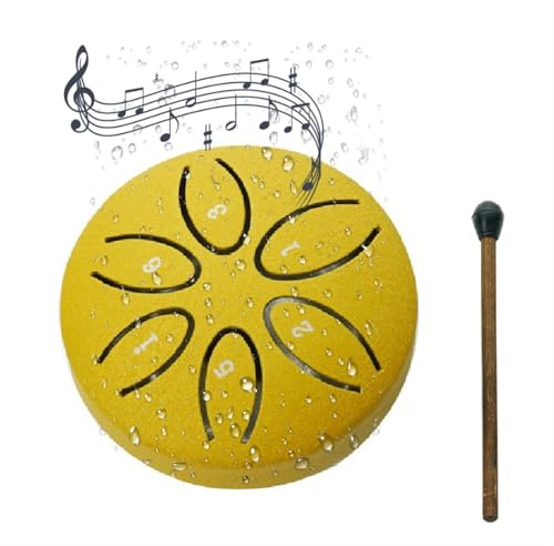 Regentrommel für Garten,Chakra-Trommel,3 Zoll 6 Tone Steel Tongue Drum,Rain Drum Outdoor,wasserdichte Trommel-Regenglocke,Chakra Drum Regen Steel Tongue Drum(Yellow)