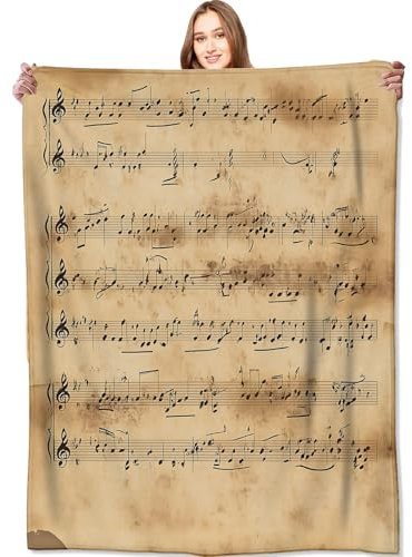 VODRM Vintage Music Blanket Sheet Musical Note Retro Brown Throw Blankets,Gifts for Kids Adult Woman,Lightweight Soft Fleece,Antique Look,for Sofa Couch Bed Room Modern Classic Decor 50x60in