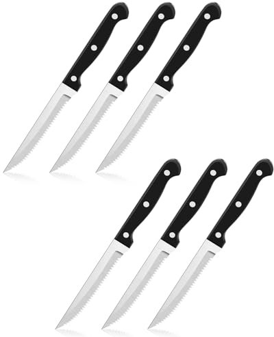 HaWare Stainless Steel Steak Table Knives Set of 6, Ergonomic Triple Rivet Handle, Ideal for Cutting Mutton, Pizza, Bread, Dishwasher Safe, 22cm