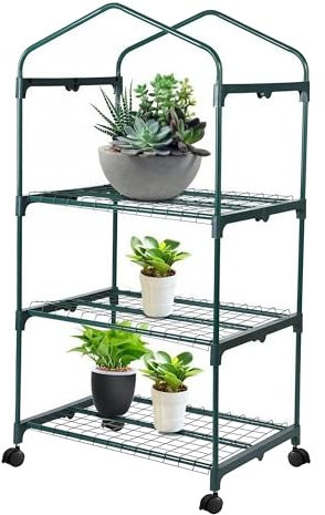 ESTO Serra da Balcone da Giardino, Corpo in Policarbonato e Telo in PVC Trasparente, Adatto per Colture Invernali, Copertura per Piante e Fiori (3 Ripiani con Ruote)