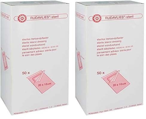 Nobamed Wundschnellverband 20 x 10 cm, 50 Stück (Packung mit 2), Steril, Hypoallergen, nicht-adherent, hoch absorbierend, Elastisch, 2er Pack