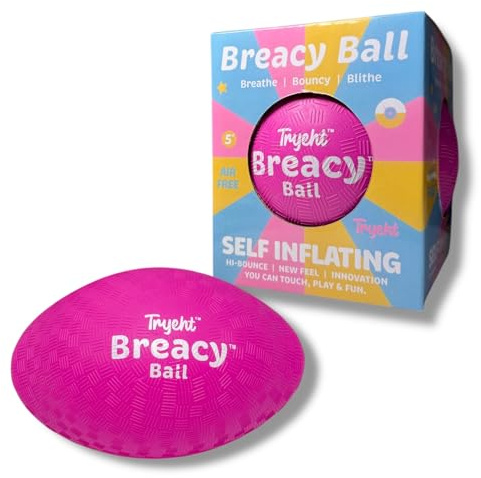 Tryeht Self Inflating Playground Ball 5″, Neon Purple Breacy Ball, Self Inflating Bouncy Ball, Never Need Pump for Kickball, Playground, Handball, Square and School (1 Pack)