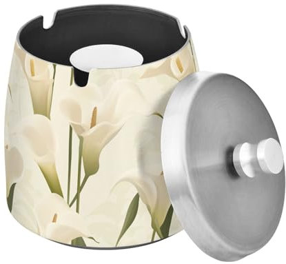 Sweet Calla Lily, posacenere per sigari in acciaio inox neutro, antivento, senza fumo, con coperchio, per interni ed esterni, resistente, per decorare il patio