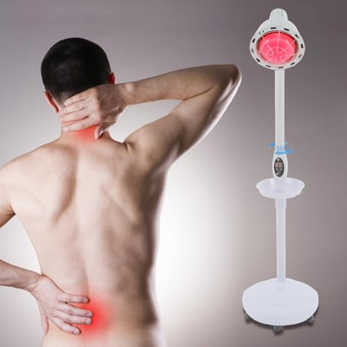 275 W, lámpara de luz roja infrarroja con bordes, temporizador 5-60 min, cabezal giratorio 360°, altura y temperatura ajustables para aliviar el dolor muscular y la tensión muscular