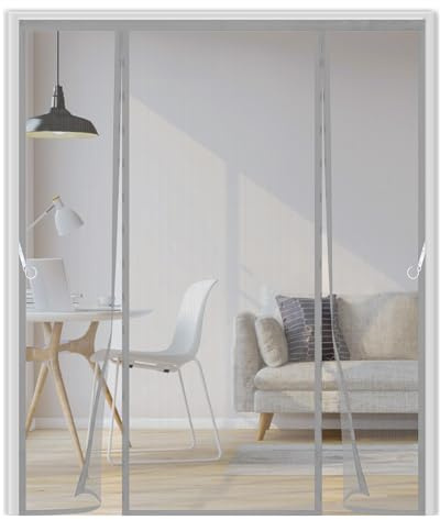 Magnet Fliegengitter Tür 150x210cm,Fliegengitter Balkontür Ohne Bohren,Doppeltür,Automatisches Schließen,Mückenschutz Vorhang für Balkontür, Kellertür, Terrassentür,Grau