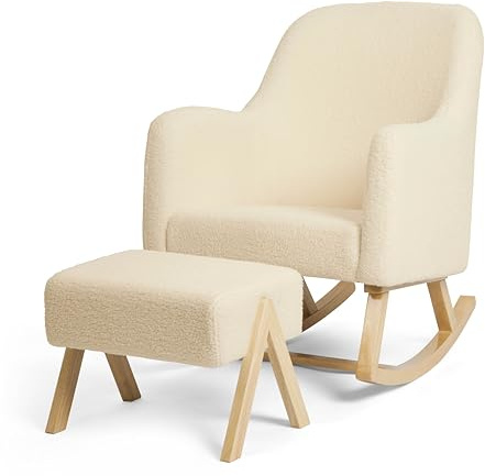 Ickle Bubba Roxby Nursing Chair, Cosy Borg Fleece Nursery Rocking Chair with Matching Footstool & High Back Support, Gentle Rocking Motion for Feeding & Nursery Relaxation (Cloud)