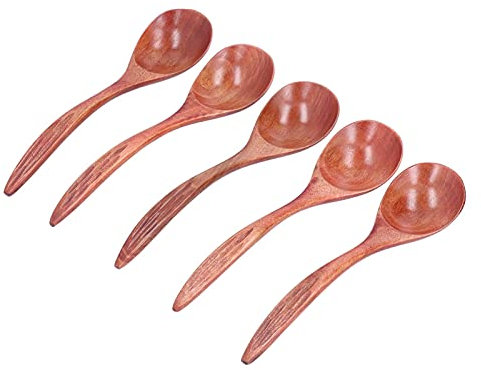 GRCFUMO 5 PCS SCOOP de madera, cuchara de primerosas condimentos, cucharada de madera sólida grande, exquisita cuchara de té de sal de azúcar para el hotel de restaurantes en casa