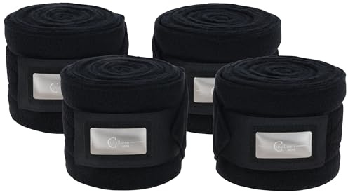 Covalliero, 4 fasce in pile CovallieroTherm, fasciatura per cavalli, in materiale Cova-Tex, con chiusura in velcro, nero, 3,5 m x 10 cm