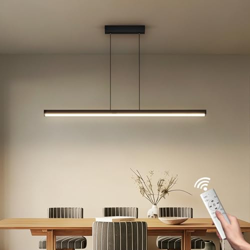 Coinmit 100CM Einstellbare Hängelampe, LED Hängeleuchte esstisch Dimmbar, 3000K/4000K/6000K, 36W, Pendelleuchte mit Fernbedienung, für Modern Esszimmer Küche büro, Schwarz