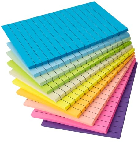 Agoer 10 Blöcken Linierte Haftnotizen,500 Blatt Große Notizzettel,100 x 150 mm Klebepads,50 Blatt pro Stück Sticky Notes Selbstklebende Haftnotizzettel Bunt Zettel Farbig Notizblöcke für Büro Haus