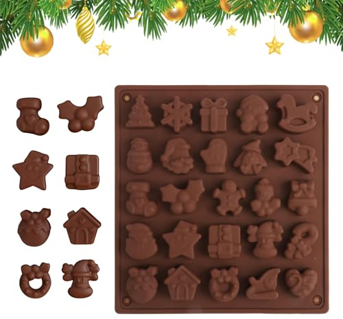 1 Pack Christmas Chocolate Moulds, Xmas Tree Chocolate Santa Silicone Moulds, Jelly Gummy Mould Cake Moulds, for DIY Baking, Cake Decorations, Christmas Ice Cube Tray, Wax Melt Mould (25-Cavity)
