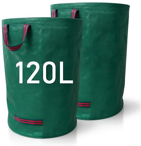 Zopper 2 x Garden Waste Bags Heavy Duty 120L with Plastic Hoop Reusable Polypropylene Sacks Waterproof Garden Rubbish Bags | Plastic Hoop with Reusable Polypropylene Sacks, Waterproof Garden Rubbish Bags