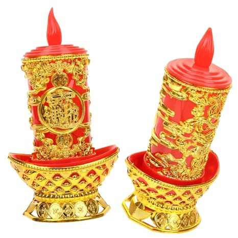 FUTUREORYY Bougies LED Bouddhistes sans Flamme Traditionnel Chinois, Lampe Électronique LED Décorative, Petit Format sans Piles pour Temple et Contemplation, Lot de 2, Usage Intérieur