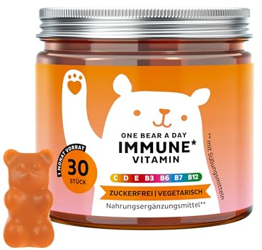 One Bear A Day Vitamin Immun – con Vitamina D, E, C, Vitamina B6, B12, Niacina, Biotina, Estratto di Propoli – 30 Pezzi (1 mese) – Vegetariane, Senza Zucchero – Bears with Benefits