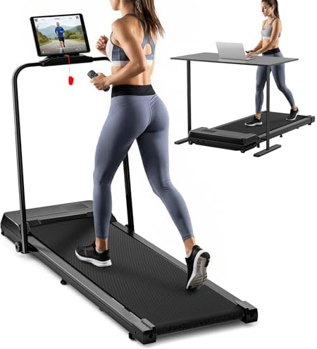 Drgymlee Tapis Roulant 3 in 1, Tapis Roulant Pieghevole Sotto Scrivania con Maniglia, Compatto e Silenzioso 1–10 km/h per Casa, Ufficio, Camminata e Jogging, con Telecomando e Display LED