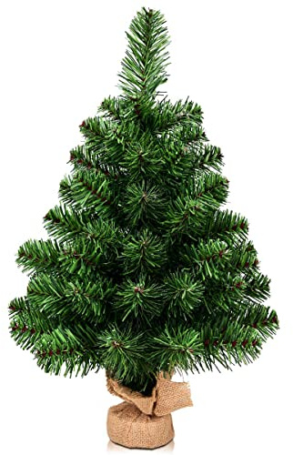 FANTASK Mini albero di Natale artificiale da 60 cm, con 67 punte e base di cemento, piccolo albero di Natale per decorazione da tavolo, fai da te, vetrina