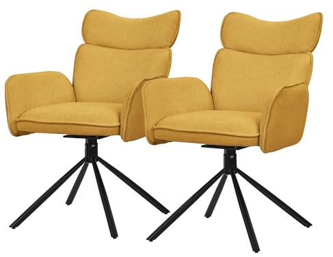 ML-Design Esszimmerstühle drehbar 2er Set Senf mit Stoffbezug, Wohnzimmerstuhl mit Armlehne & Rückenlehne, 360° Drehstuhl, Polsterstuhl mit Stahlgestell, Sessel ergonomisch, Küchenstuhl Loungesessel