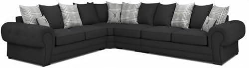 3 C 2 Corner Settee - Large Verona Left or Right Hand 6 Seater Sofa - Comfy Designer Scatter Back Cushions - Modular Dual Arm Corner Suites for Living Room Lounge Indoors Decor (Black, Left Hand)