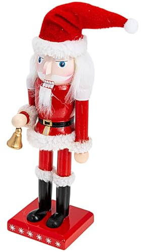Veemoon Décoration Casse-Noisette Père Noël 25 CM Rouge Clochette Ornement de Noël en Bois pour Intérieur Salon Chambre Figurine Marionnette Traditionnelle Festive