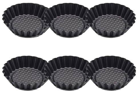 UALXPAO Carbon Steel Egg Tart Mould 6Pcs Tart Quiche Flan Pan Round Lace Egg Mold Reusable Tartlet Moulds Pie Baking Cups Cake Cookie Cupcake Mould