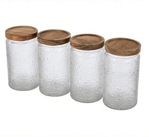 evergoods 4-Pack Glass Jars with lids 700 ML Christmas Vintage Airtight Kitchen Canisters Beautiful Decorative Retro Containers Container for Home & Kitchen Airtight Food Storage Jar