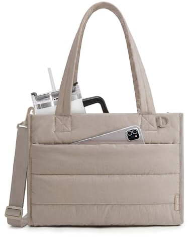 bagsmart Laptop Tote Bag for Women, Lightweight 14 Crossbody Tote | Compartments Fit Laptop & 30oz Tumbler, Quilted Puffer Stylish Handbag for Back to School, College, Office, Teacher & Travel