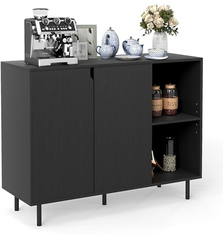 GIANTEX Credenza a Buffet da Cucina con 2 Ante, Ripiani Regolabili e Gambe Metalliche, Kit Antiribaltamento, 106 x 38 x 80 cm, Mobile Portaoggetti per Sala da Pranzo e Soggiorno (Nero)