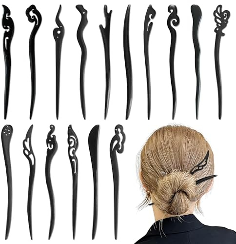 JNYUTEEN 16 Piezas Palillos Vintage de Madera para el Pelo, Horquillas de Madera Hair Sticks Horquilla China, Horquillas Vintage Palillos para Recogidos Accesorios de Peinado