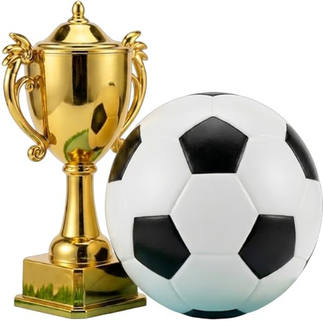 2 pcs Football Cake Topper, Football Trophy and Ball Decorations, Premium Football Cake Toppers for Sports Themed Celebrations, Detailed Football Cake Decorations Set with 1 Soccer Ball and 1 Gold Tro