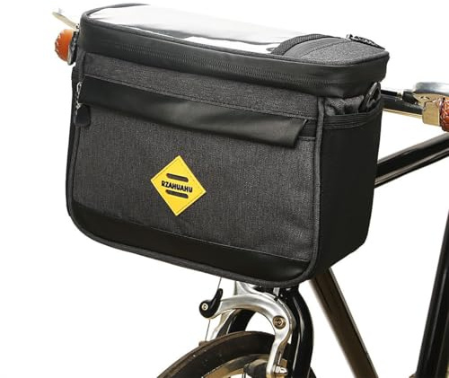Dasellfa Sacoche Velo, Sacoche Guidon Velo Sac à VéLo avec Sac étanche à écran Tactile Compatible Téléphone et Bandoulière Amovible, Imperméable, Isotherme, Conserve la Chaleur et Le Froid(Gris Noir)