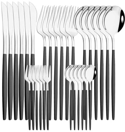 30 Pz/set Cena In Acciaio Inox Oro Nero Piatti e Posateria Set Coltello Frutta Forchetta Cucchiaio Set di Posate Stoviglie Da Cucina Set di Posate(Black Silver)