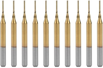 Belagd hårdmetall-skaftfräs, 0,8 mm skärning för kant, optimerad för CNC-bearbetning, glasfiber, kol, trä, guld, 10 stycken