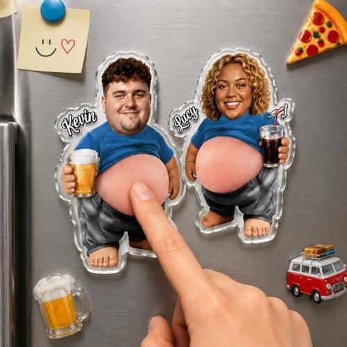 Personalised Face Squishy Belly Fridge Magnet, Custom Photo Funny Anti-Collision Acrylic Fridge Magnets, Cute Dad Belly Magnet, Funny Father's Day Birthday Gift for Men Dad Husband Couples & Friends