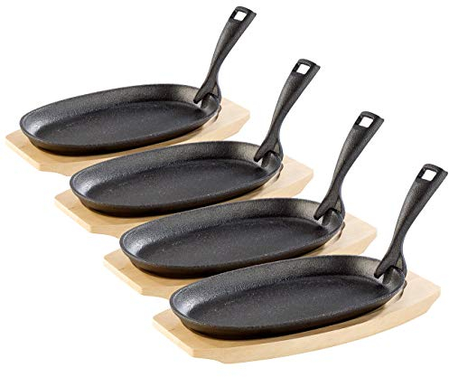 Tornwald-Schmiede Gusspfanne: 4 Profi-Servierpfannen, Gusseisen, mit Untersetzer, 28x18x2 cm, 1,5 kg (Guss-Servierpfannen, Gusseiserne, Grillplatten)
