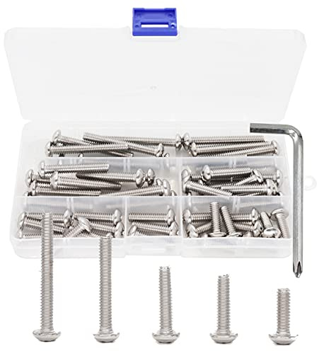 binifiMux 50pcs 1/4-20 Inch Round Head Phillips Machine Screws Assortment Kit, 304 Stainless Steel Silver Tone, 1/4 x 3/4,1,1-1/8,1-5/8,2 Inch