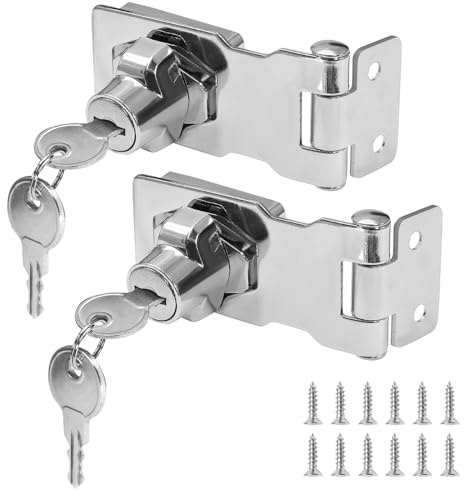 Kyuionty 2Pcs Keyed Hasp Locks 2.5 Inch Twist Knob Keyed Locking Hasp, Metal Safety Hasp Latches Keyed Different for Small Doors, Cabinets (Sliver)