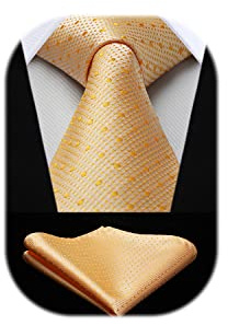HISDERN Krawatte mit Einstecktuch Gelb Klassisch Hochzeit Krawatten für Herren Formal Elegant Business Party