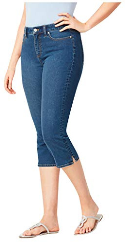 FNKDOR Jean Femme Capri Jean Pantacourt Taille Haute Fleur brodé Femmes Capri Pantalon Jeans dechiré à Grandes Taille(B Bleu foncé,3XL)