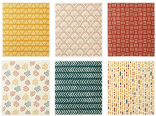Whaline 6Pcs Boho Swedish Kitchen Dishcloths Fall Geometric Reusable Dish Towels Minimalism Absorbent Quick Drying Dish Towel for Autumn Party Home Housewarming Cleaning Counter Wipes,6.7 x 7.7 Inch