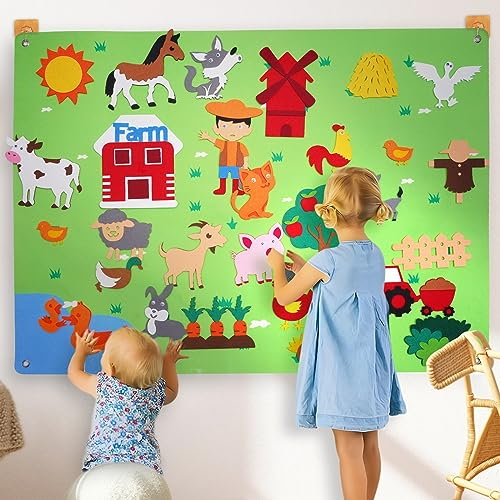 Towwoo Montessori Spielzeug ab 3 Jahre, Filz Story Board Set für Kinder, Farm Animals Storytelling Filzbrett Lernspielzeug Interaktives Motorikspielzeug, Geburtstagsgeschenk für Kleinkinder