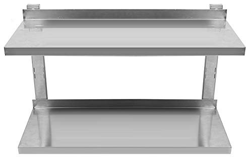 RELOVE Mensola da parete in acciaio INOX con 2 ripiani portaoggetti da cucina, per ristorante, bar, casa, cucina, lavanderia, garage e lavanderia, 80 x 30 x 57 cm, acciaio inossidabile