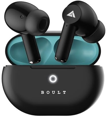 Boult K40 True Wireless in Ear Earbuds with 48H Playtime, Clear Calling 4 Mics, 45ms Low Latency Gaming, Premium Grip, 13mm Bass Drivers, IPX5, Type-C Fast Charging, BTv 5.3 Ear Buds (Electric Black)