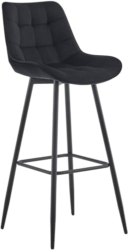 CLP Taburete de Bar Dartford en Tela o Terciopelo I Silla Alta de Cocina Moderna con Base metálica de 4 Patas, Color:Negro, Material:Terciopelo