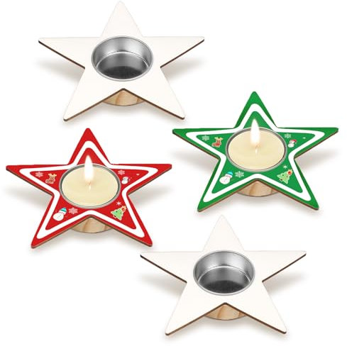 MONCAP 4 Piezas Portacandelitas navideño Estrellas portacandelitas Estrellas portacandelitas navideño para Pintar para Corona de adviento Arreglo de adviento Regalo de Mesa Decoración de adviento