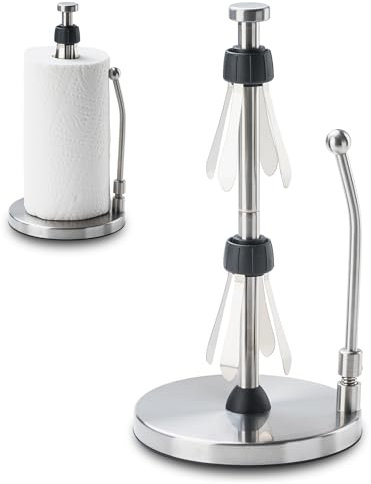 Leadfun Küchenrollenhalter Stehend, Küchenpapierhalter mit Gewichtete Basis und Saugnäpfe, Küchen Papierrollenhalter Edelstahl, Mit Dämpfungseffekt, Einhand-Bedienung, für Arbeitsplatte (Silber)