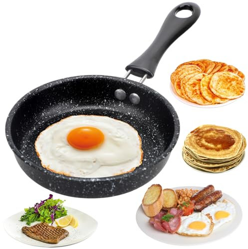 LOMUG Mini Sarten Induccion 12 cm, 12 cm pequeña sartén con mango, mini sartén antiadherente de acero inoxidable, sartén portátil para camping, mini sartén de hierro fundido para huevos,tocino,rodajas