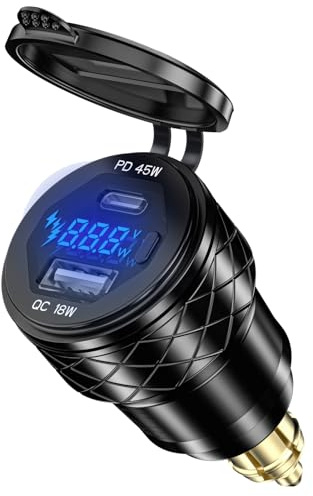 (63W 2-Port) 45W PD USB Din Hella Steckdose für BMW Motorrad, QC 3.0 Zigarettenanzünder USB Adapter USB C Einbau Buchse Mit Schalter & LED Volmeter für 12V-24V Ducati Triumph Motorrad Boot Wohnwagen